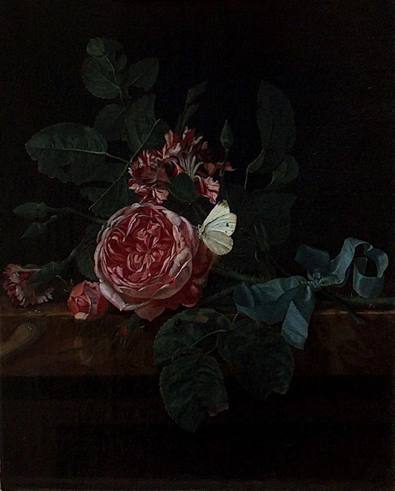 Natura morta con fiori e fiocco